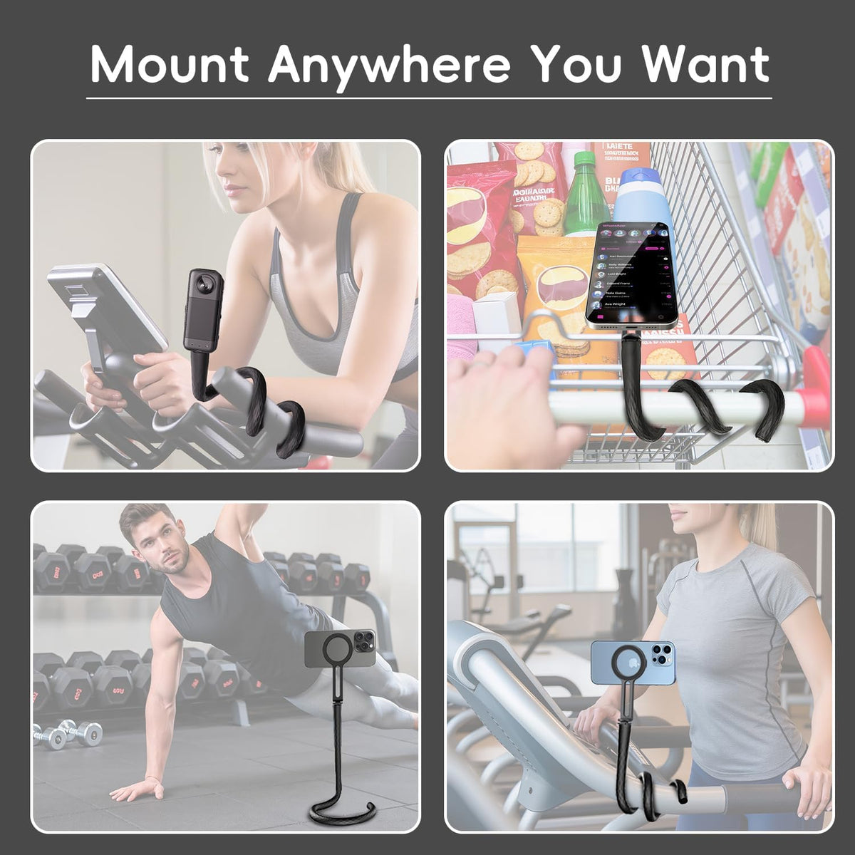 YUNJITONN 20 Inch 1/4 Magnetic Flexible Phone Mount Holder for iPhone and Action Camera, Long Arm Bendable Selfie Stick