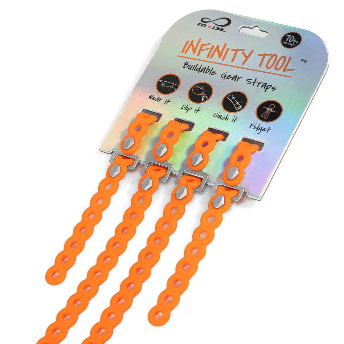 MODL Infinity Tool™ 2.0 Modular Straps (4-Pack) - Flexible Multi-Tool, Gear Strap, Wearable Gadget for Outdoor Adventure, Survival, Camping, Travel, EDC (Neon Orange)