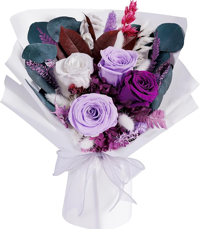 Flowers Gifts for Mom, Flower for Delivery, Preserved Roses Bouquets, Purple Roses, Birthday Gifts for Women, Mothers Day Flowers for Wife