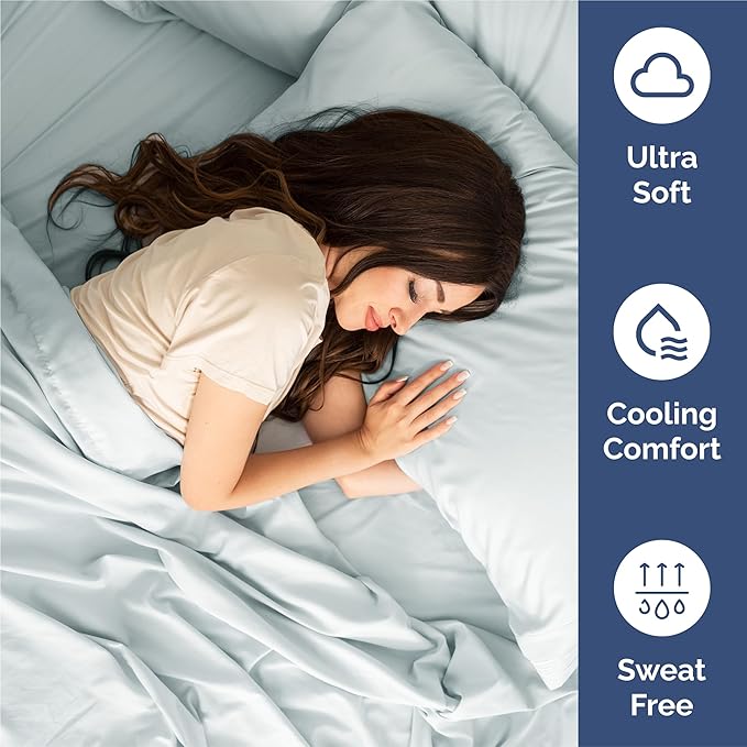 Split King Size 5 Piece Sheet Set - Comfy Breathable & Cooling Bed Sheets Set - Hotel Luxury Bedding for Women, Men, Kids, Teens, Boys & Girls - Deep Pockets, Soft, Wrinkle Free - Oeko-Tex - Ice Blue