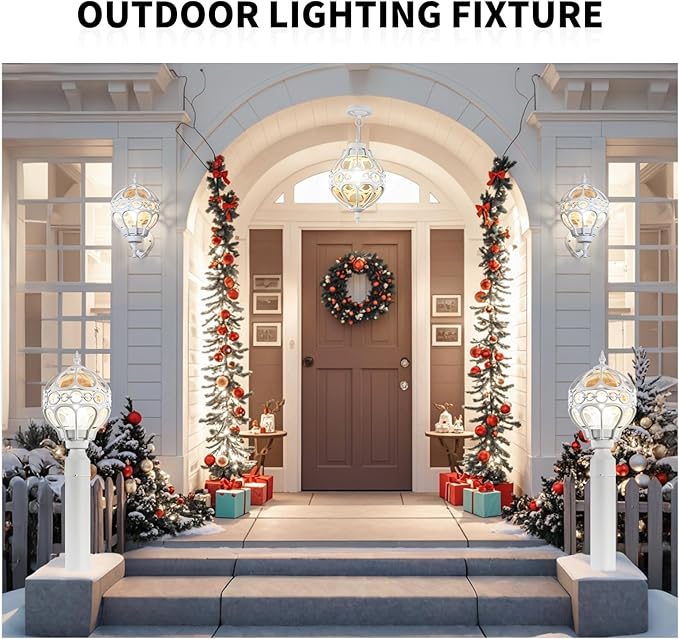 Globe Outdoor Wall Lights for Porch Patio Garage, White Aluminum Outdoor Light Fixtures Wall Mount, Sphere Waterproof Outside Wall Sconces Exterior House Lantern Lighting with Amber Glass