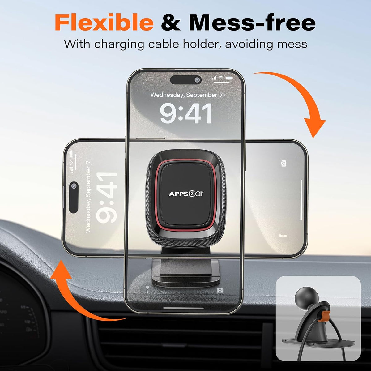 APPS2Car 360 Magnetic Phone Holder for Car, Dashboard Magnetic Car Mount, Rotation Magnet Phone Mount with Strong VHB