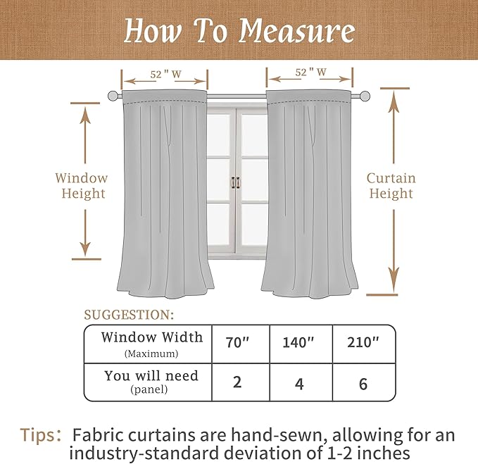 LAMIT 100% Blackout Natural Linen Curtains, 78 Inches Linen Textured Thermal Bedroom Curtains Back Tab and Rod Pocket Neutral Panels with White Liner for Farmhouse, 2 Panels, 52 x 78 Inch, Taupe