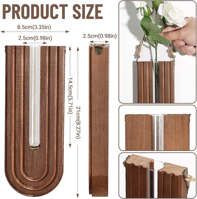 Indoor Wood Wall Planter Set of 3 for Plants - Boho Handmade Hanging Propagation Station with Curved Rainbow Design, Wall Mounted Vase for Flowers, Natural Home Decor Living Room Entryway