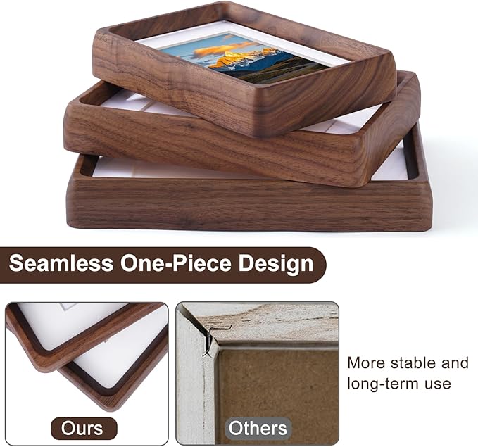 TEYCLZORE 6x8 Natural Walnut Picture Frame, Handmade Photo Frame, Display 4x6 Picture with Mat or 6x8 Without Mat, Tabletop Display and Wall Hanging