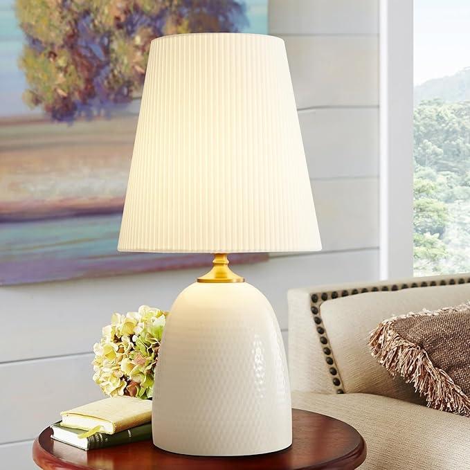 Modern Textured Ceramic Table Lamps 22.75In, White Table Lamp Decor for Living Room Bedroom Bedside End Desk Tables Lamp