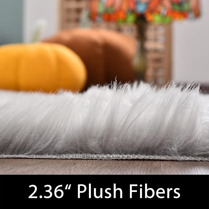 Latepis Area Rugs 10x14 Living Room Washable Rugs Grey Faux Sheepskin Fur Fluffy Rug for Bedroom Fuzzy Shag Rug for Sofa Play Room Entertainment Room, Rectangle