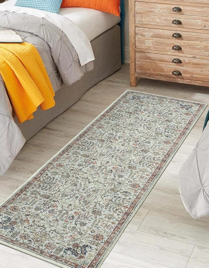 Keen Home Design 2x7 Rug - Machine Washable Runner Rug with Non-Slip Backing, Ideal for Hallway, Entryway, Kitchen, Laundry Room - Vintage, Easy Clean, Durable, Low Pile Rug - (2'6" x 7')