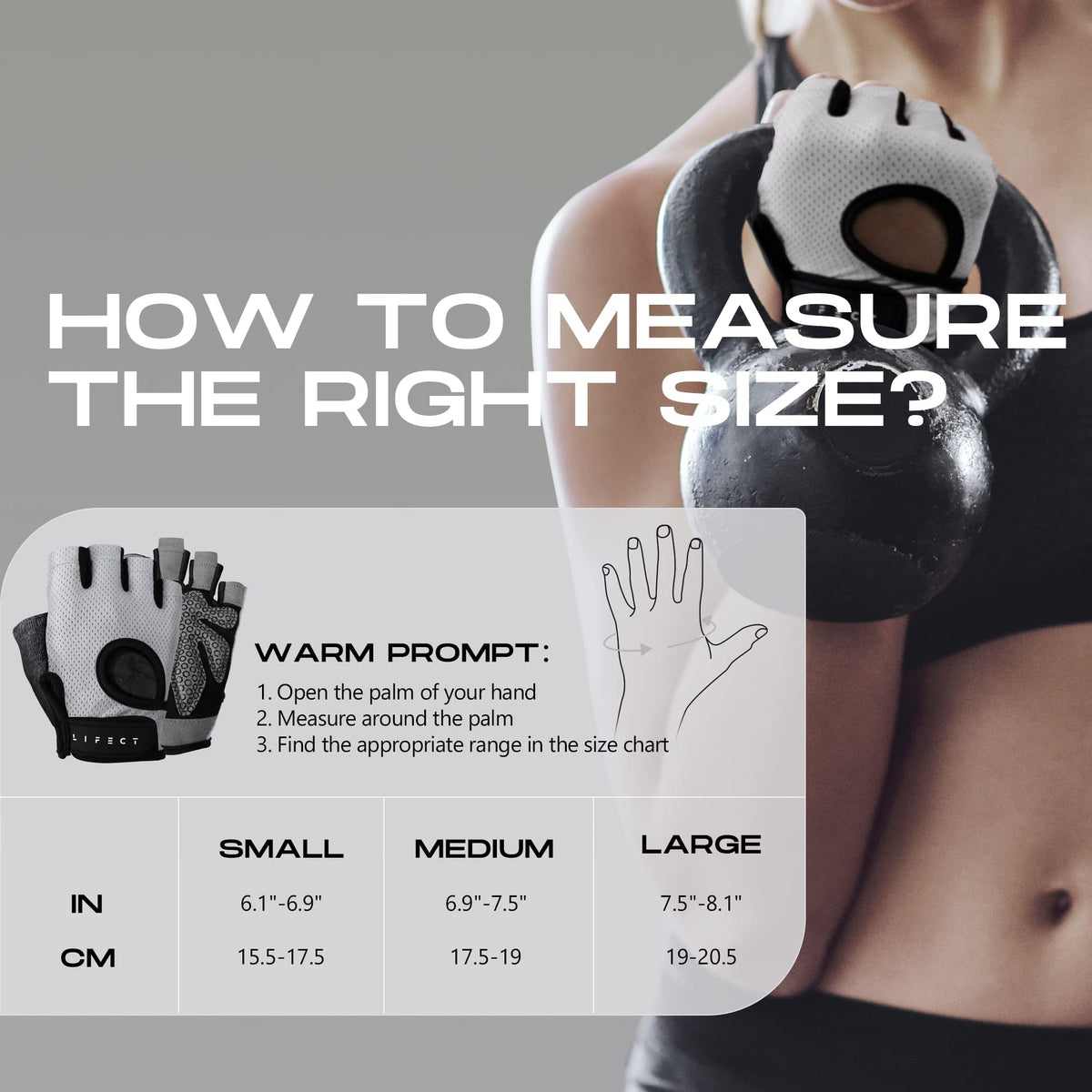 LIFECT Breathable Workout Gloves, Knuckle Weight Lifting Fingerless Gym Exercise Gloves with Curved Open Back, for Powerlifting, Crossfit, Women and Men (Grey, Medium)