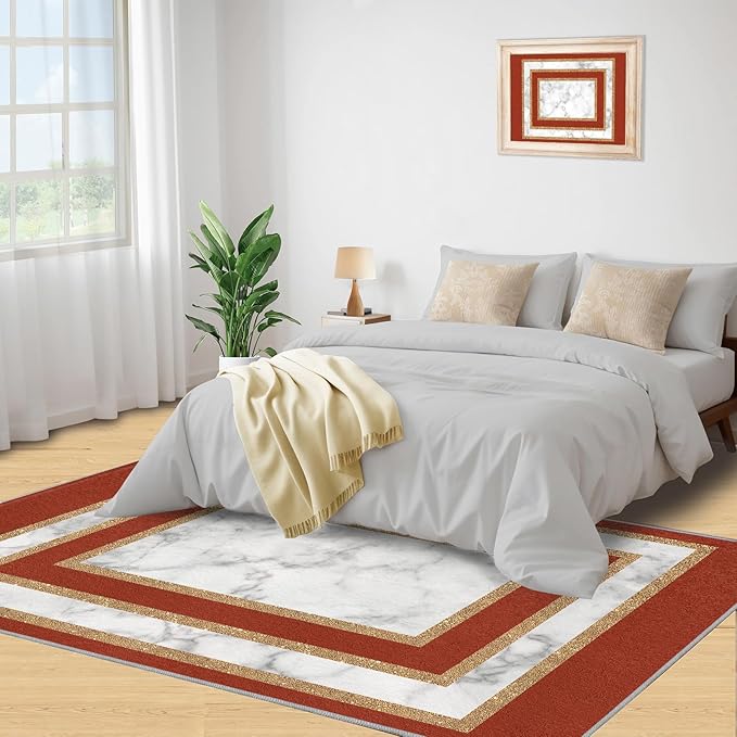Marble Area Rug for Bedroom Gray White Marble Carpet European Light Luxury Rugs Simple Gilded Geometry Rug Pad for Kitchen Dining Room 5x7ft