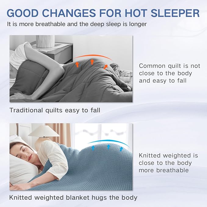 Guohaoi Knitted Weighted Blanket for Adults (Haze Blue 48"x72" 20lbs) No Beads Cooling Throw Blanket for Hot Sleepers, Home Decor Breathable Chunky Knit Heavy Blanket Use on Full Size Bed
