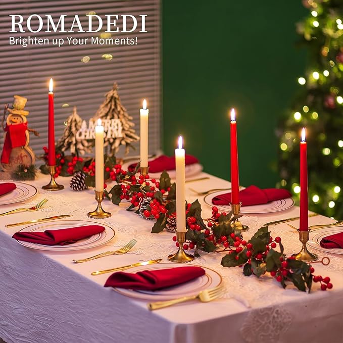 Romadedi Gold Candlestick Candle Holders for Taper, 12 PCS Gold Brass Color Candle Stick Candle Holder for Table Centerpiece, Wedding Reception, Festive Christmas Mantel Decoration or Home Decor