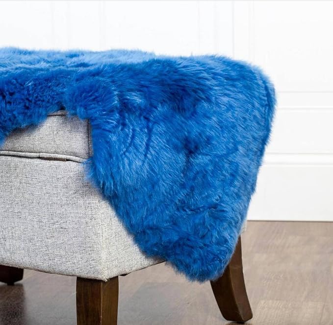 HUAHOO Premium Genuine Sheepskin Rug Camel Real Australia Sheepskin Natural Lambskin Fur Area Rug Seat Covers for Kids Bedroom Sofa Chair Cover Pets Dogs Mat Double Pelt/2' x 6' Blue