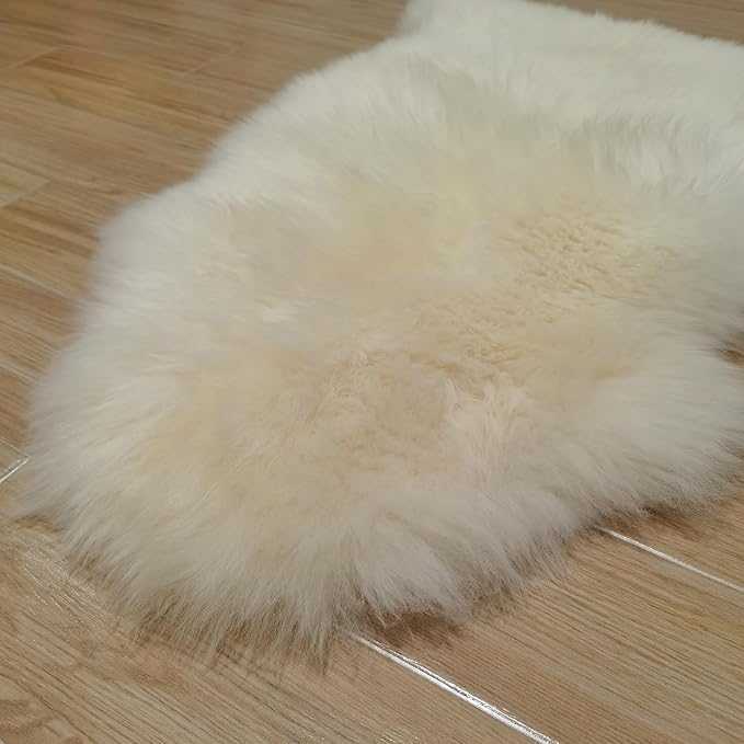 Kopal Genuine Australian Sheepskin Rug, Real Lambskin Area Rug, 2x3 ft Single Pelt, Natural White