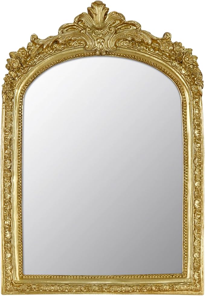 Small Decorative Arched Mirror, Gold Resin Frame, 6.8 x 10 inches, Wall Mounted or Tabletop (Gold, 6.8 X 10 inches)