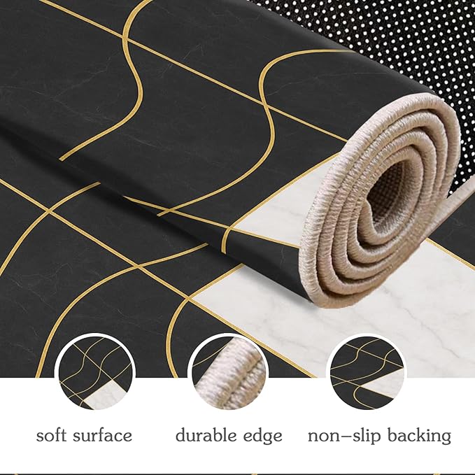 Geometric Marble Rug - 5x7 Area Rugs, Abstract Lines Rug, Luxury Marble Bedroom Rugs, Washable & Non Slip Carpet Home Decor