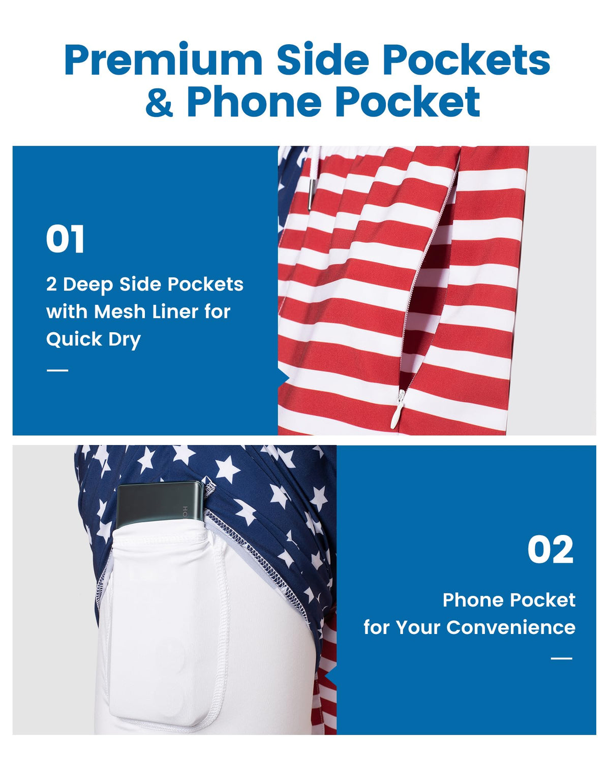 maamgic 2 in 1 Mens Swim Trunks 7 Inch Swim Shorts Swim Suits Board Shorts