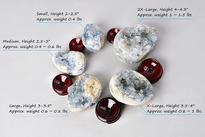 AMOYSTONE Crystal Decorative Easter Eggs 2-2.5" Natural Blue Celestite Egg Sphere Carved for Healing Reiki, Meditation Home Decor, Gardening Decor
