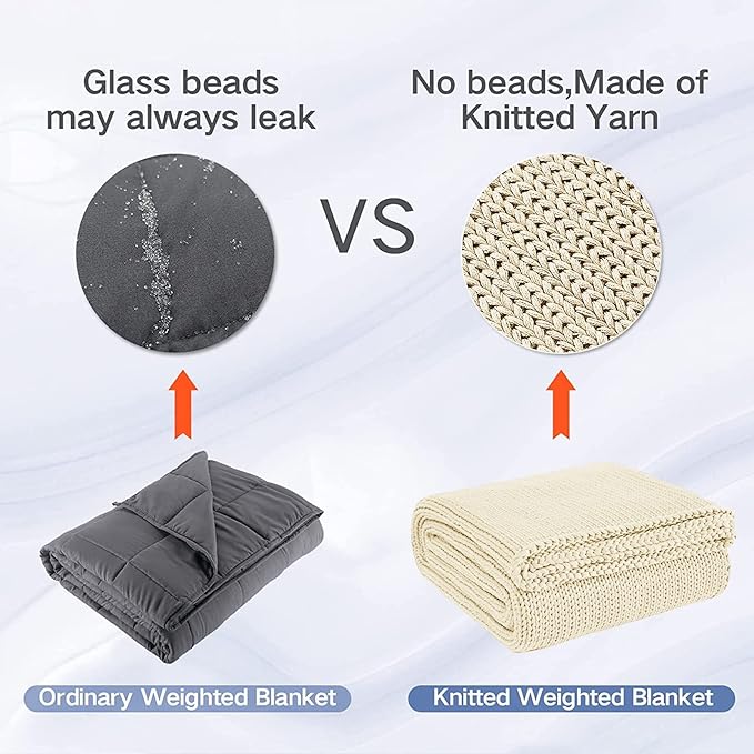 Guohaoi Knitted Weighted Blanket Kids (Cream 50"x60" 10lbs) No Beads Cooling Heavy Blanket, Home Decor Breathable Chunky Knit Throw Blanket for All-Season Use
