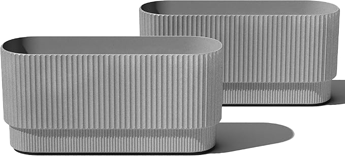 Veradek Demi Series Long Planter for Porch, Patio, Backyard | Durable Plastic-Stone Composite Material | Modern Décor for Shrubs, Flowers