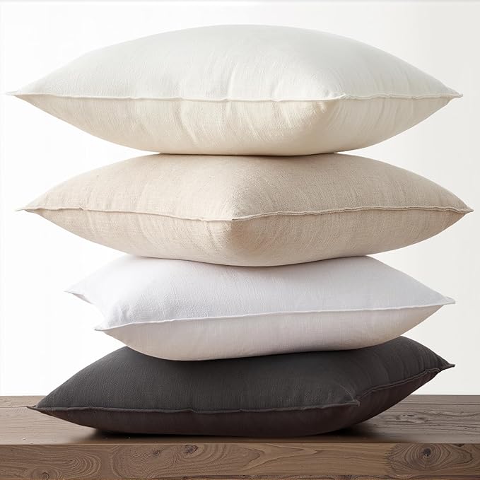Grey Pillow Covers 18x18 Neutral Boho Couch Linen Throw Pillows with Flange Design for Bed Pack of 4 Accent Modern Pillowcase for Sofa Livingroom Bed and Balcony Home Decor