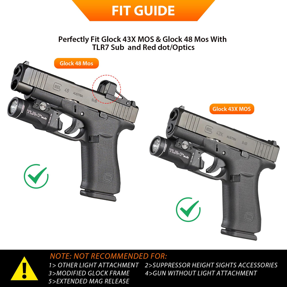 Glock 48 MOS TLR7 sub Holsters,IWB Kydex Holster for Glock 43X MOS,48 MOS with Streamlight TLR-7 Sub Flaslight,Optic Ready,Adj. Cant & Retention -Left Hand