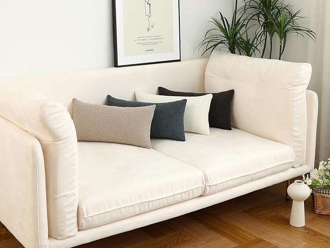 Jeneoo Light Grey Decorative Long Lumbar Thick Throw Pillow Covers Fine Textured Boucle Couch Cushion Cases for Sofa Bedroom Decor, Set of 1, 14 x 36 Inch