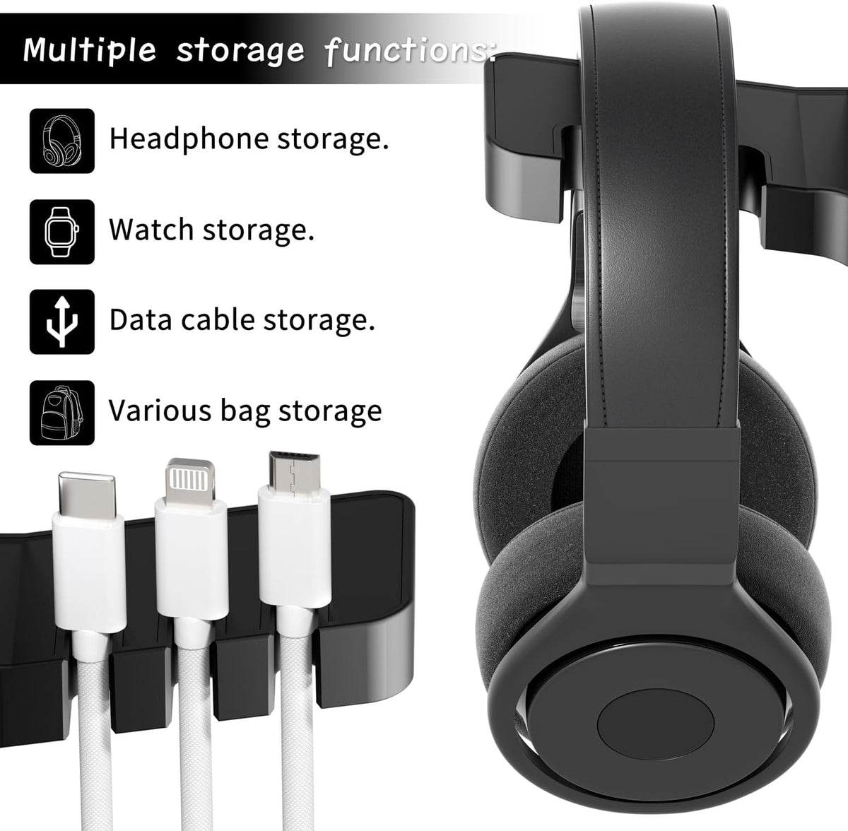 cozoo Headset 3 Headphone Stand with USB Charger Under Desk Holder Mount USB Charging Station,iWatch Stand Watch Dock