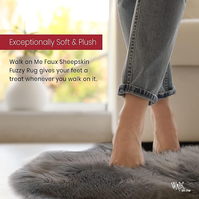 Silky Soft Faux Fur Rug, Sheepskin Area Rug, Shaggy Rug for Living Room, Bedroom, Kid's Room, or Nursery, Home Décor Accent, Machine Washable with Non-Slip Backing (Gray, Rectangle (2'x3'))