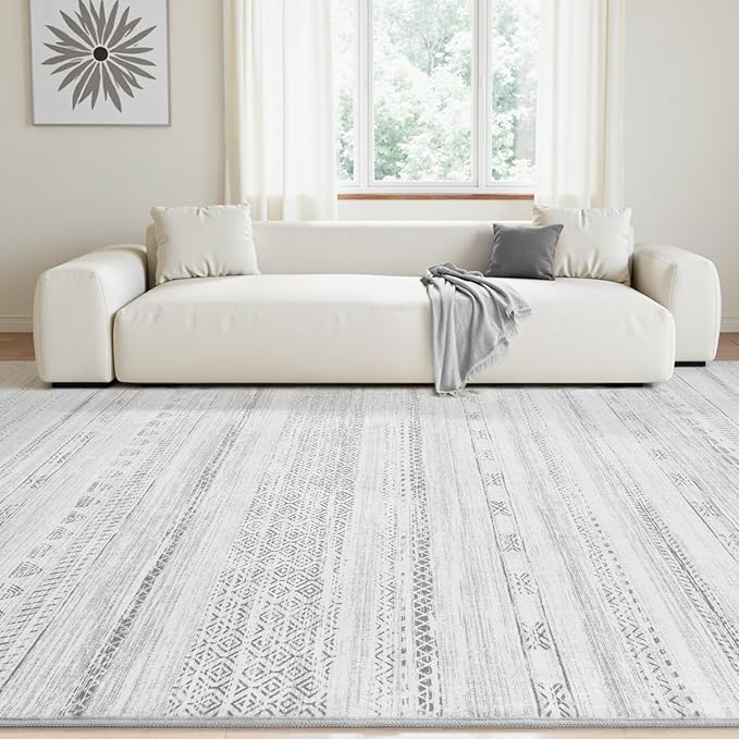5x7 Area Rugs for Living Room Machine Washable Rug Distressed Indoor Carpet Neutral Moroccan Boho Rug Ultra Soft Area Rug for Bedroom Dining Room Playroom Office, Grey