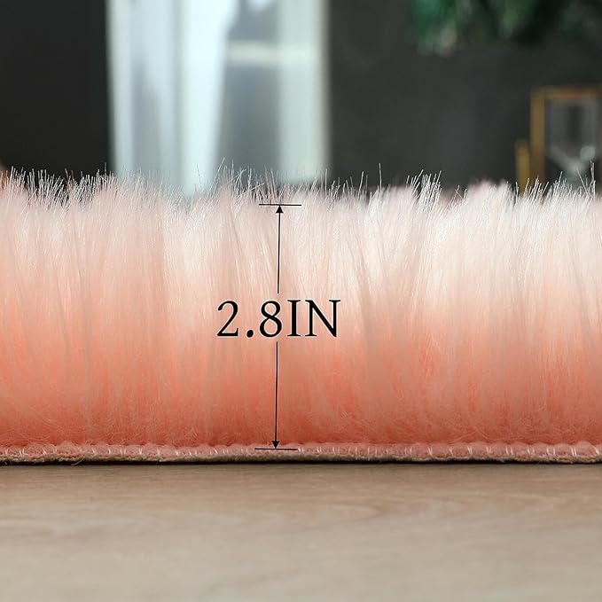 Faux Fur Rug Sheepskin Shag Fluffy Fuzzy Pink 2x6 ft Runner Rugs for Bedroom Bedside Bed Floor Living Room Plush High-Density Cushion Carpet Super Sofa Cover