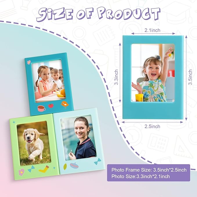 Epakh 40 Packs Magnetic Photo Picture Frame Cute Mini Table Photo Frame Holder 3 Inches Plastic Colorful Picture Display for Fridge Office (Multicolor)