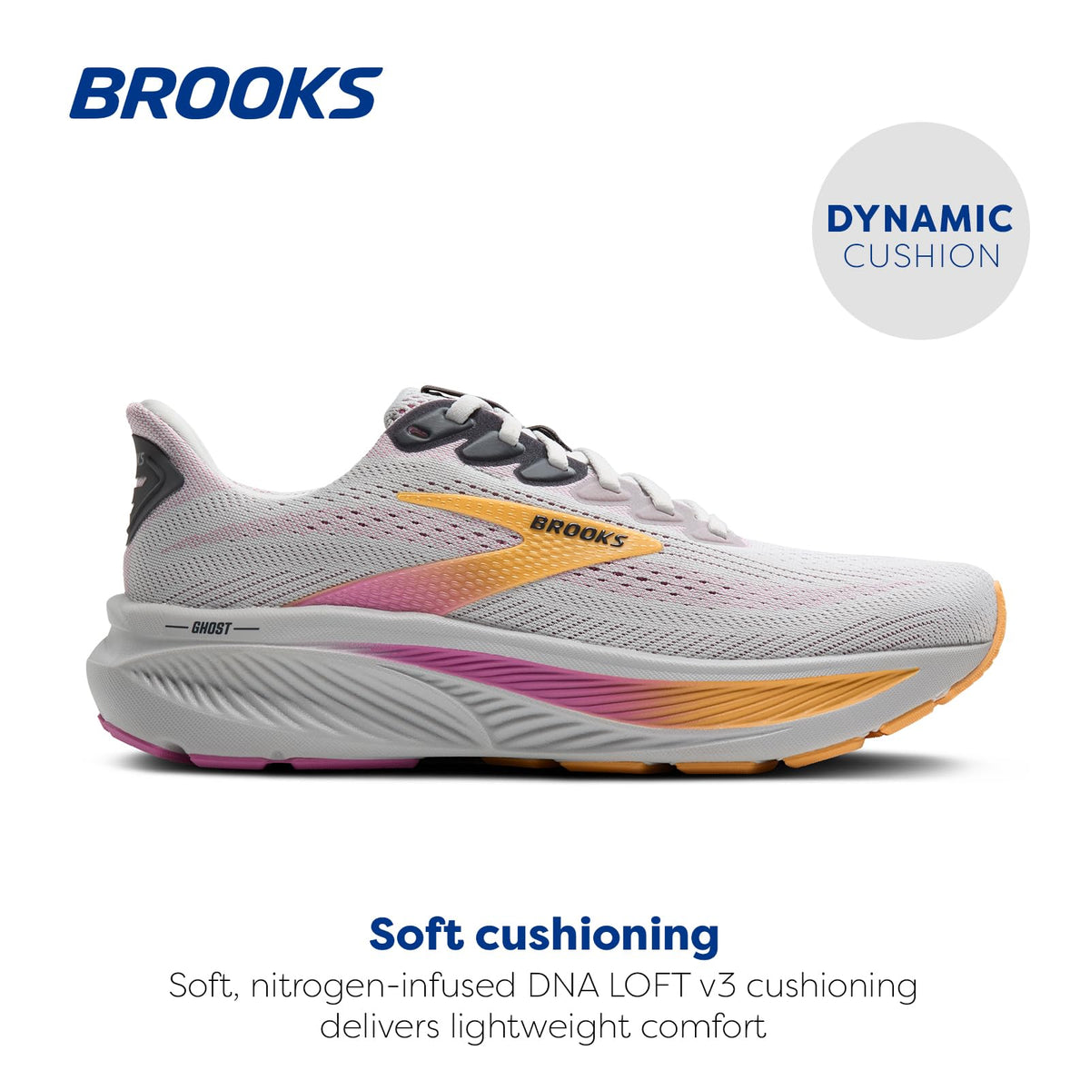 Brooks Women’s Ghost 17 Neutral Running Shoe - Oyster/Apricot/Pink - 6.5 Narrow