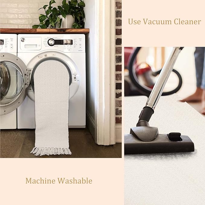 Lahome Boho Kitchen Runner, 2x6 Laundry Room Rug Lightweight Runners for Hallways Washable Runner Rug with Tassels, Farmhouse Cotton Beige Throw Rugs Non Shedding Carpet for Entryway Bathroom