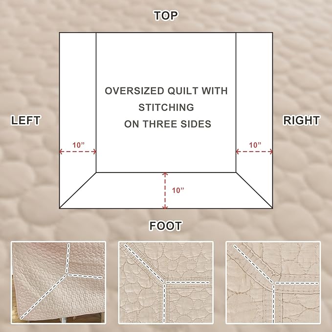 Sanracie Oversized King Quilt Bedspread Sets 120"*120", 100% Cotton Linen Colored Cal King Quilt Bedding Set CircularQuilting Extra Wide Large 3Pcs Coverlet Set for All Season Soft Thin Comforter