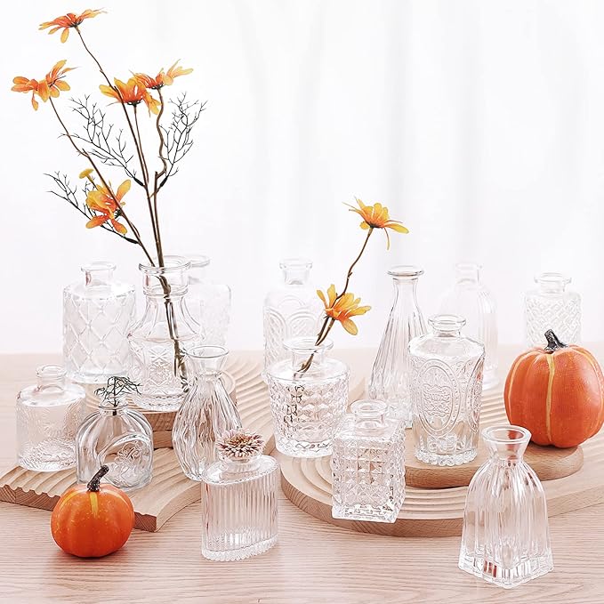 Arme Glass Bud Vase Set of 32 Pcs，Small Glass Vases for Flowers，Clear Bud Vases in Bulk，Vintage Vases for Centerpieces，Small Glass Bud Vase for Rustic Wedding Decorations，Home Table Flower Décor