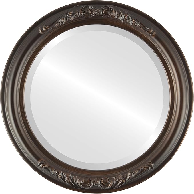 OVALCREST Round Beveled Wall Mirror for Home Decor - Florence Style - Rubbed Bronze - 18x18 Outside Dimensions