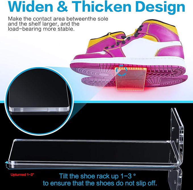 DILIBRA Set of 18 Floating Shoe Display Shelf with Lights, Glow Color Changing Clear Acrylic Shoe Shelf for Wall, Levitating Sneaker Shelves Wall Mount for Display Your Top Shoes Collection