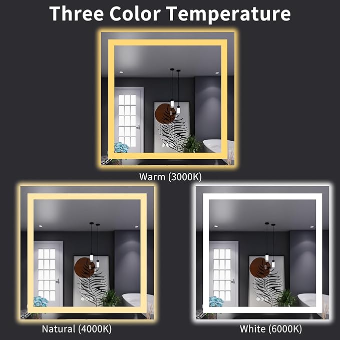 LOAAO 32"X32" LED Bathroom Mirror with Lights, Anti-Fog, Dimmable, Backlit + Front Lit, Lighted Bathroom Vanity Mirror for Wall, Memory Function, Tempered Glass, Shatter-Proof, ETL Listed