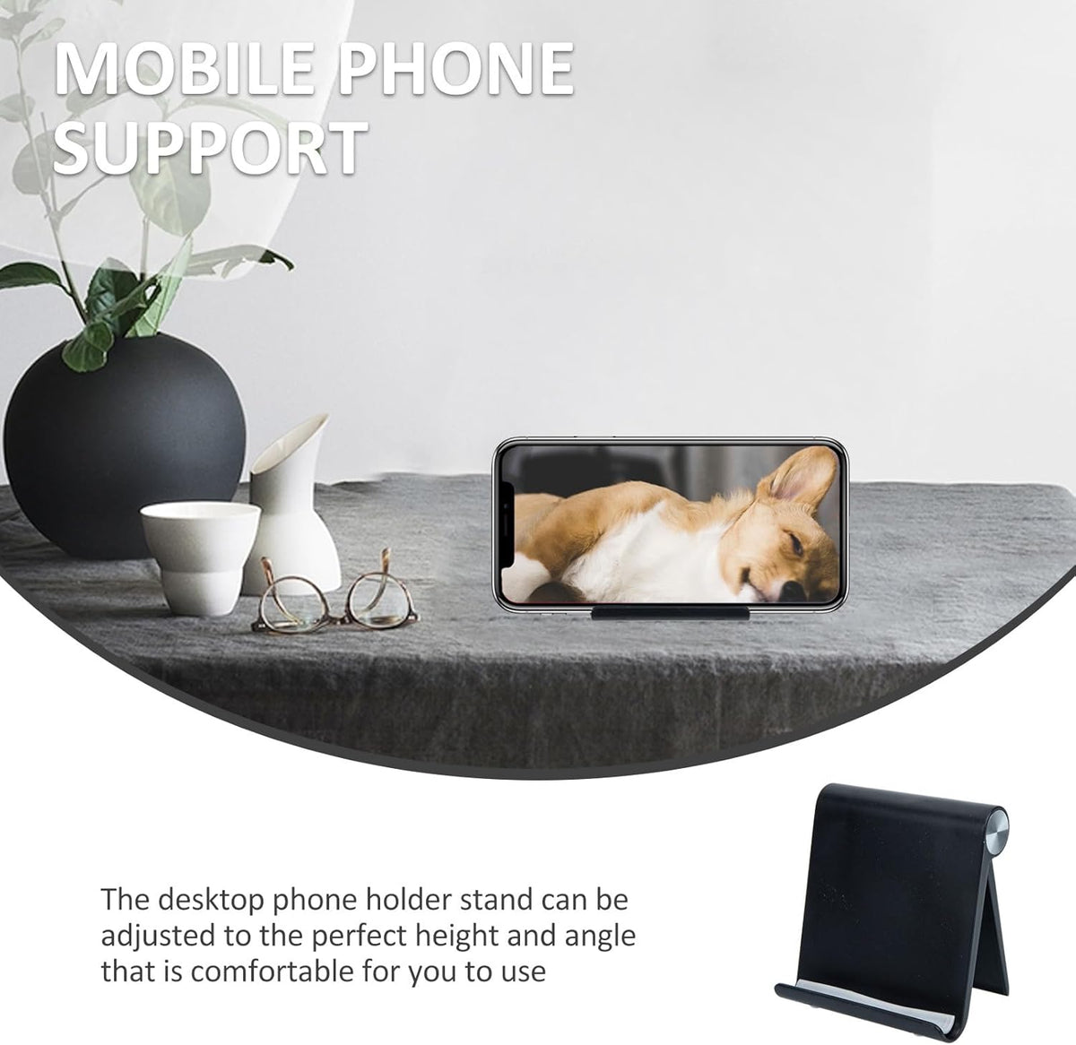 BETOOKY Adjustable Mobile Phone Stand and Tablet Holder for Desk Use, Foldable Compact Desktop Cell Phone Bracket