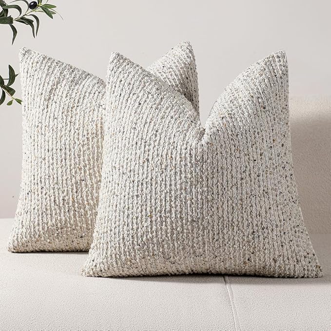 Striped Throw Pillow Covers 24x24 Set of 2 Cream Grey Textured Boucle Chic Morden Boho Accent Farmhouse Square Decorative Couch Pillow Covers for Home Decor Bed Sofa Living Room