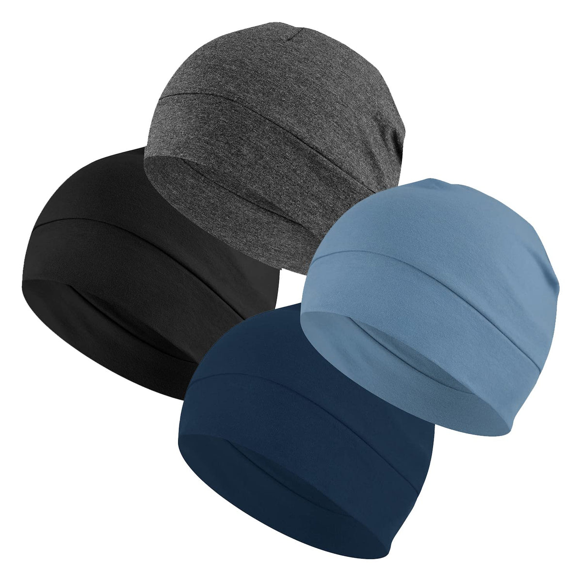 100% Cotton Skull Caps Beanie Sleeping Hats for Men Women 4-Pack Multi