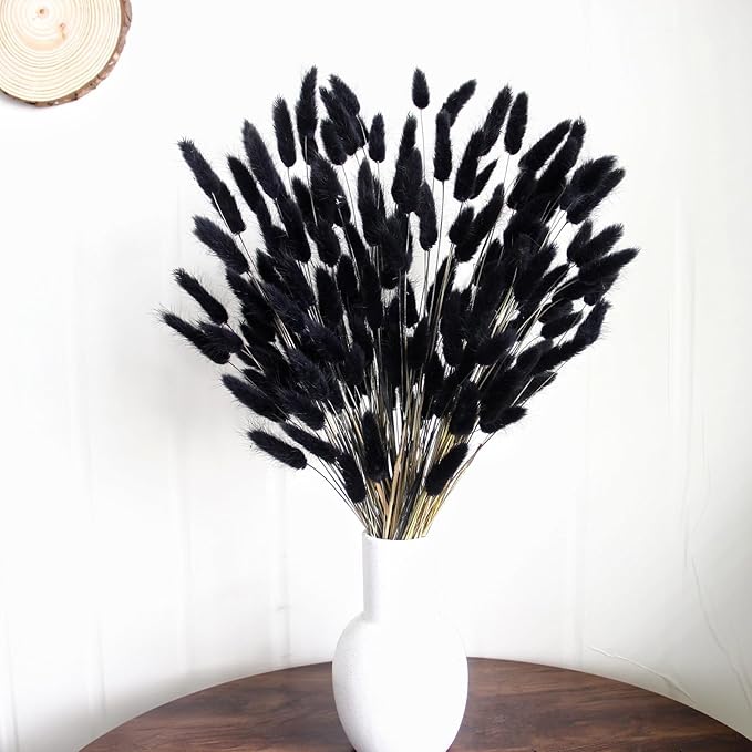 115 PCS Black Pampas Grass Bouquet, Boho Table Decor, Black Bunny Tails Dried Flowers, Dried Pampas Grass for Weddings, Home Decor, Rustic Parties, and Baby Shower Decorations