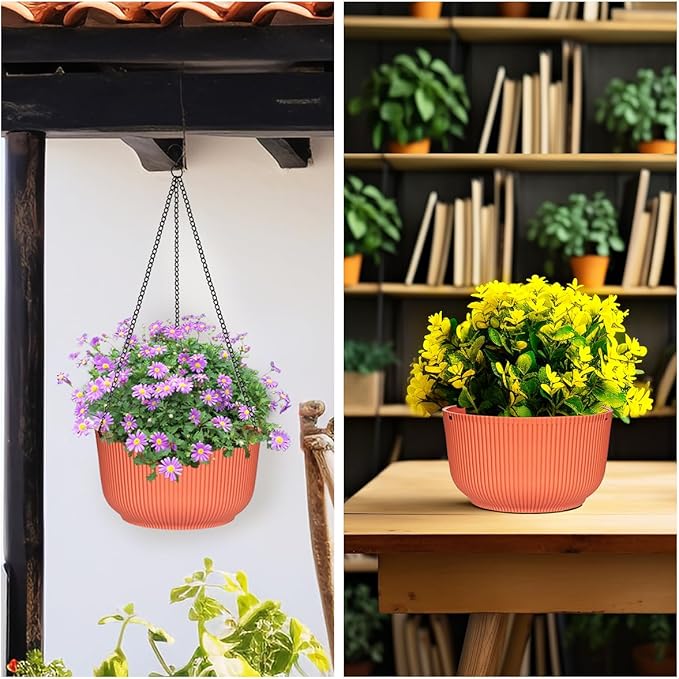 Hanging Planters 9/10/11 Inch for Indoor Plants, 3 Pack Plant Hanger Outdoor with Drainage Holes, Self Watering Hanging Basket Flower Pot for Garden Home Decor, Light Coral