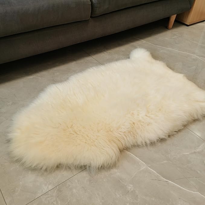 Kopal Genuine Australian Sheepskin Rug, Real Lambskin Area Rug, 2x3 ft Single Pelt, Natural White