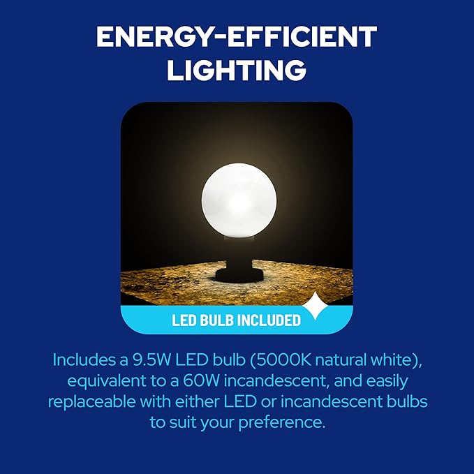 KASTLITE Lamp Post Globe Combo Lighting Fixture | 10" White Acrylic Lens with Black Fitter & Twist Lock Mounting | Fits 3" Diameter Posts (Not Included) | Comes with with 5000K LED Bulb