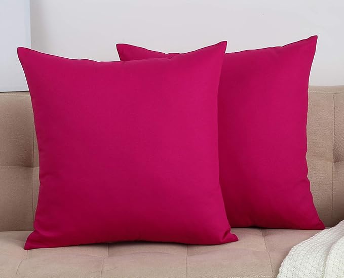 TangDepot Cotton Solid Throw Pillow Covers, 22" x 22" , Brilliant Rose, 1 Count (Pack of 1)