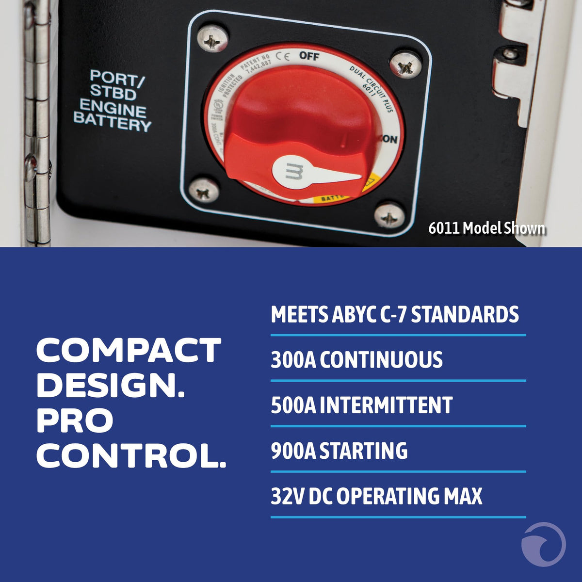 Blue Sea Systems 4‑Position Mini Selector Battery Switch, Black, 6007200 m‑Series