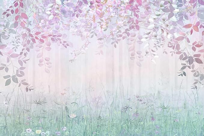 Hazy Pink Leaves and Greenery Wallpaper, Large Art Wall murals for Bedroom, Living Room, Bath Room backdrops(Non-self-Adhesive)