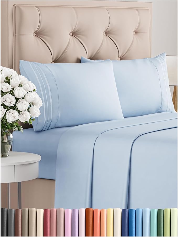 Cal King Size 4 Piece Sheet Set - Comfy Breathable & Cooling Bed Sheets Set - Hotel Luxury Bedding for Women, Men, Kids, Teens, Boys & Girls - Deep Pockets, Soft, Wrinkle Free - Oeko-Tex - Sky Blue